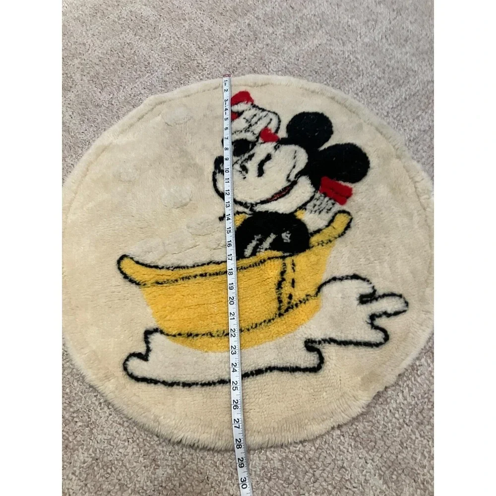 Vintage Disney Mickey Mouse Bath Rug Dundee Round Yellow Bathtub Bubbles 27in